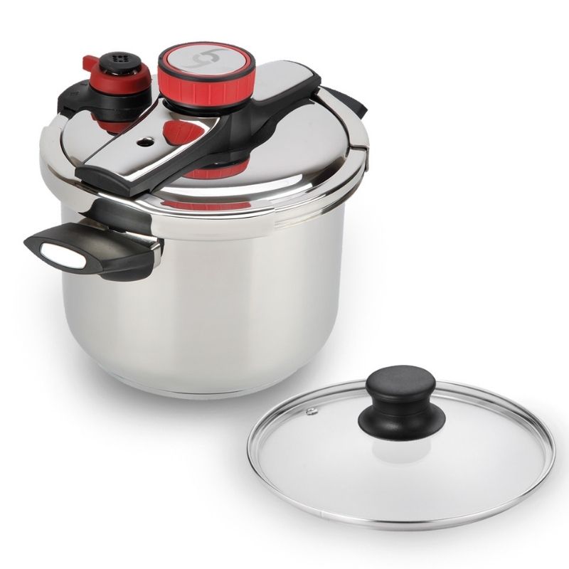 Olla Presion Acero Inoxidable 8 Lts Bogner + Tapa Cristal