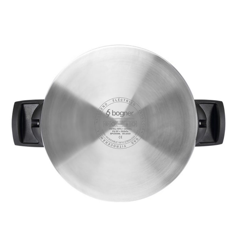 Olla Presion Acero Inoxidable 8 Lts Bogner + Tapa Cristal