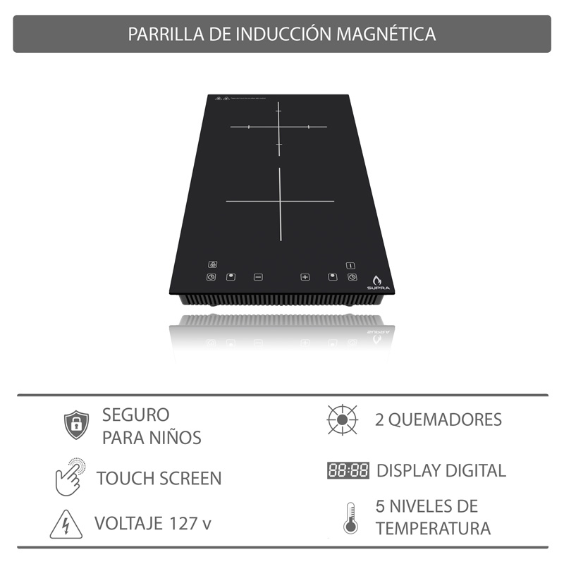 Parrilla de inducción magnética de 2 quemadores SUPRA DUE-V parrilla de inducción empotrable en vertical