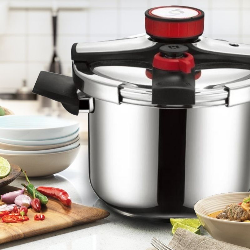 Olla Presion Acero Inoxidable 8 Lts Bogner + Tapa Cristal