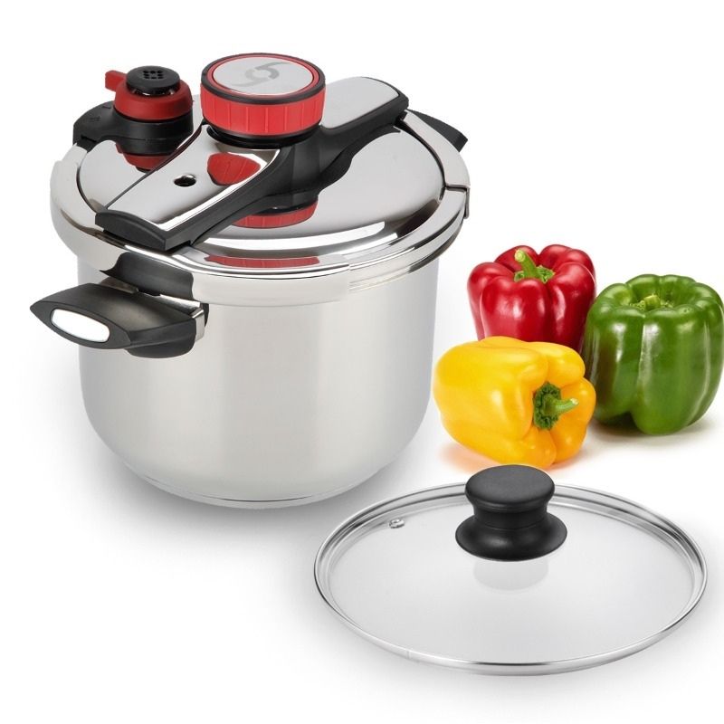Olla Presion Acero Inoxidable 8 Lts Bogner + Tapa Cristal