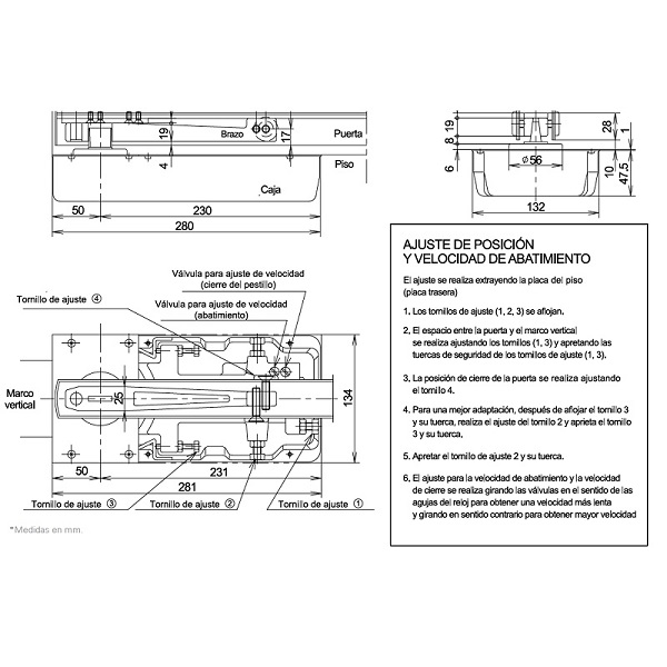 Cuerpo de Bisagra Hidráulica de Piso Ryobi modelo S202N