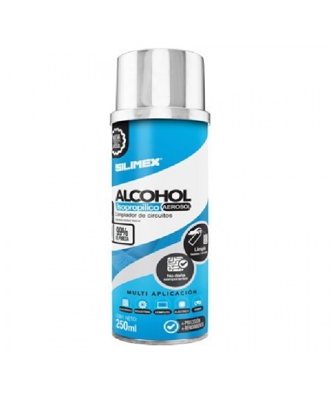 ALCOHOL ISOPROPILICO AEROSOL 250 ML SILIMEX LIMPIEZA CONSOLAS MAC LAP PC  ELECTRONICA TARJETAS TV