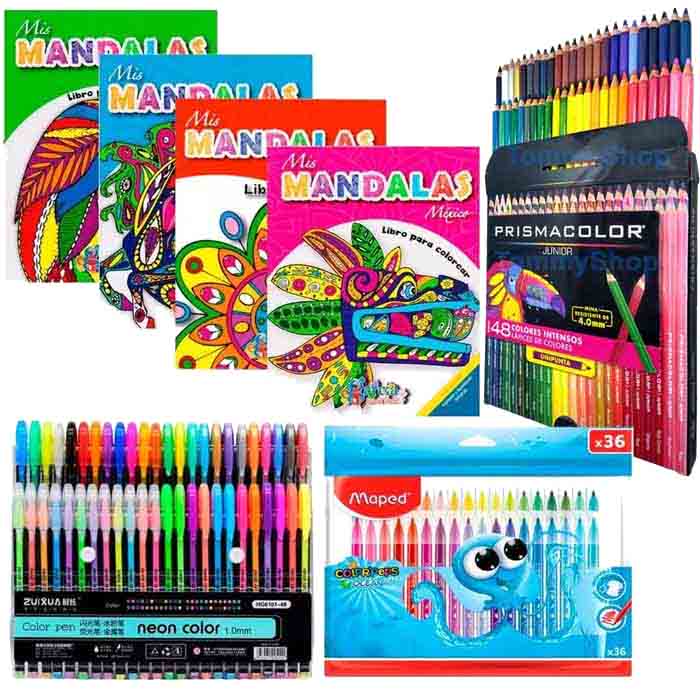 48 Plumas Gel +4 Libros Mandalas +48 Colores Prismacolor
