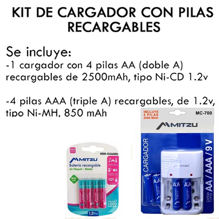 Cargador Con 8 Pilas Recargables Kit Ni-mh 9v Pp3 Aa Aaa