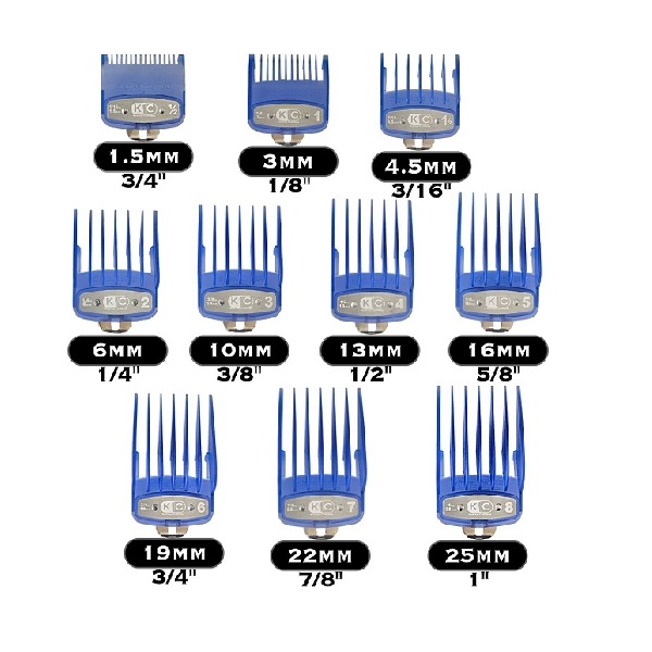 Guías de Corte Aumentos para maquina Premium Azul 10 piezas con Clip Metálico
