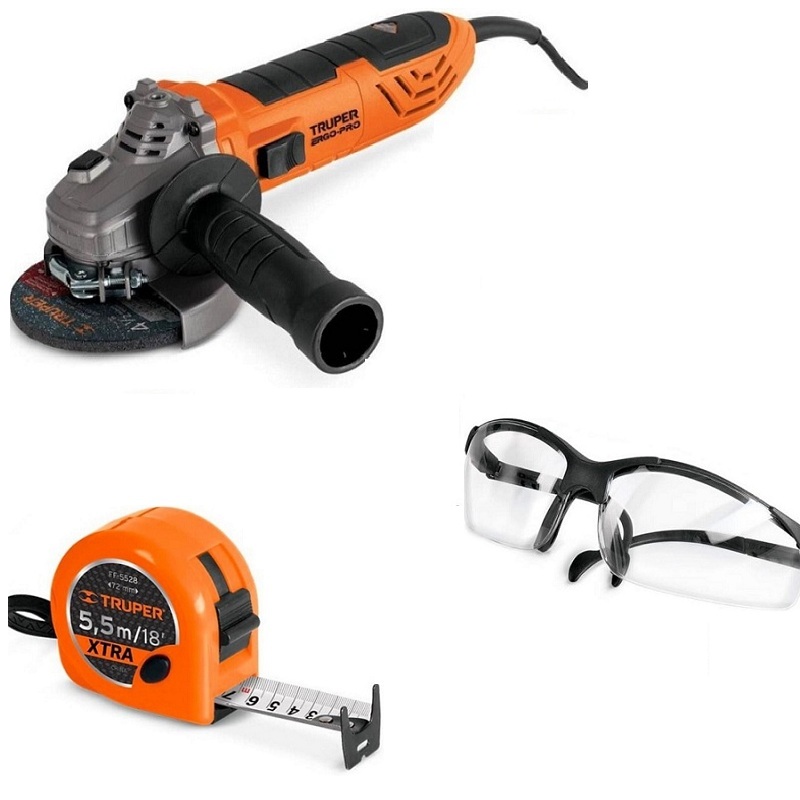  Esmeriladora combo angular Truper Ergo-Pro 800 W 127 V metro mas lentes de segurida 