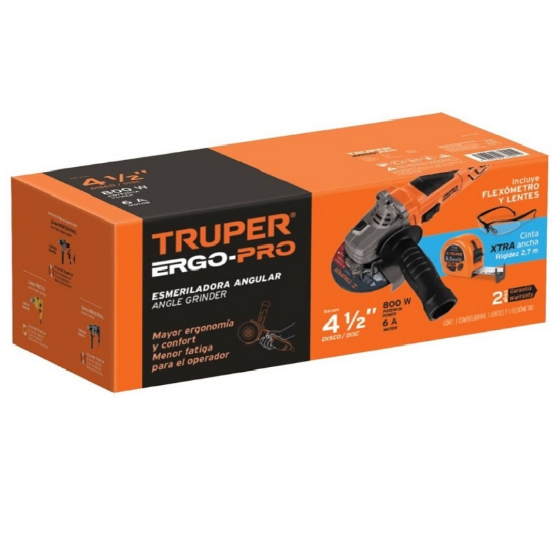  Esmeriladora combo angular Truper Ergo-Pro 800 W 127 V metro mas lentes de segurida 