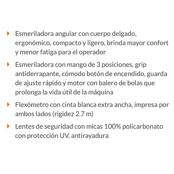  Esmeriladora combo angular Truper Ergo-Pro 800 W 127 V metro mas lentes de segurida 