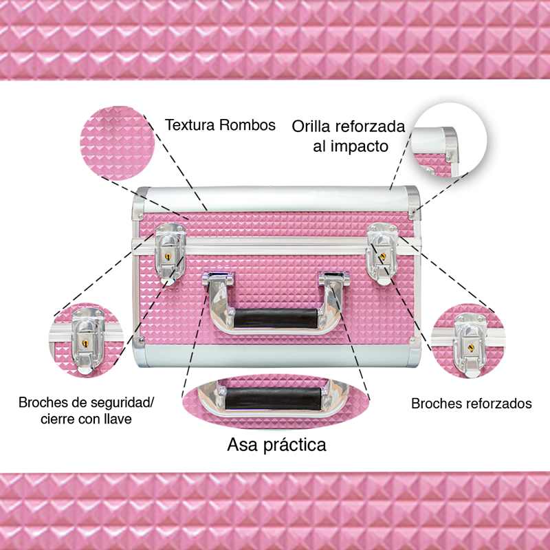 Neceser Profesional Rosa Cudrados Organizador Portátil PVC Aluminio