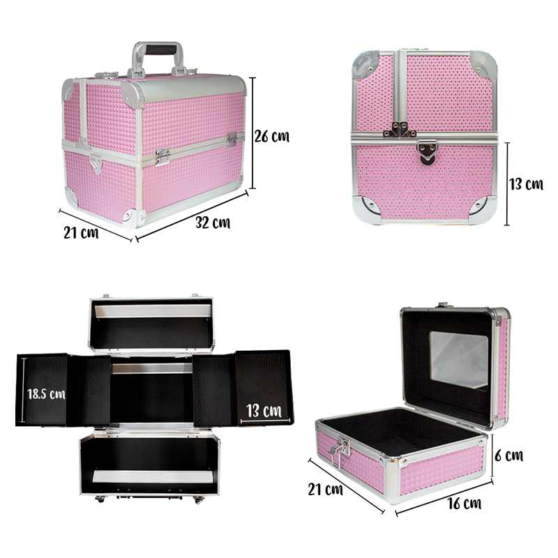 Neceser Profesional Rosa Cudrados Organizador Portátil PVC Aluminio