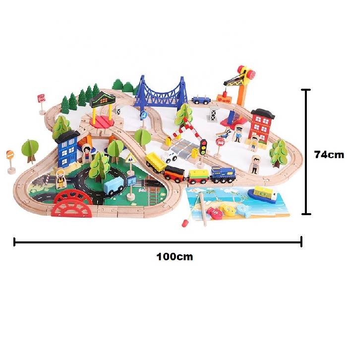 Juguete Didáctico Educativo Pista Ferrocarril & Tren De Madera 108 piezas