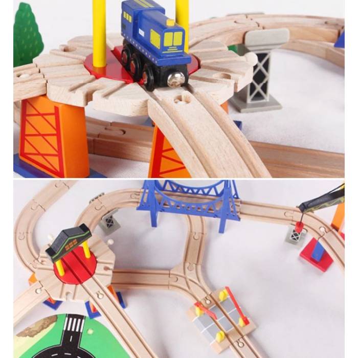 Juguete Didáctico Educativo Pista Ferrocarril & Tren De Madera 108 piezas