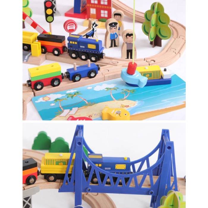 Juguete Didáctico Educativo Pista Ferrocarril & Tren De Madera 108 piezas