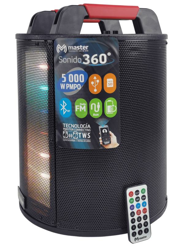Master Sistema de Audio Portátil Recargable con 5000 Watts de Potencia y Sonido Envolvente a 360 Grados