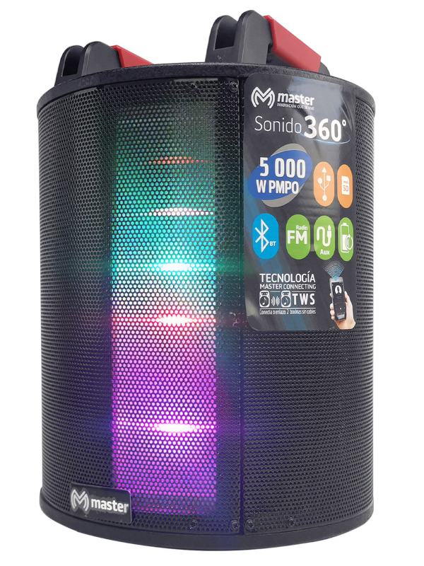 Master Sistema de Audio Portátil Recargable con 5000 Watts de Potencia y Sonido Envolvente a 360 Grados