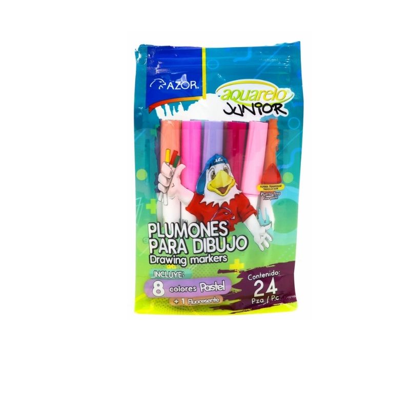 Plumones para Dibujo Agua Azor Aquarelo Junior 24 Colores Surtido Fino