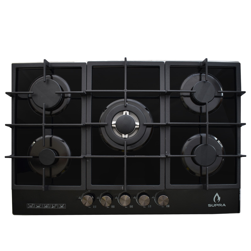 Parrilla de 5 quemadores SUPRA 5Q-PG-76 parrilla de gas empotrable en 76 cm con cubierta de cristal templado color negro