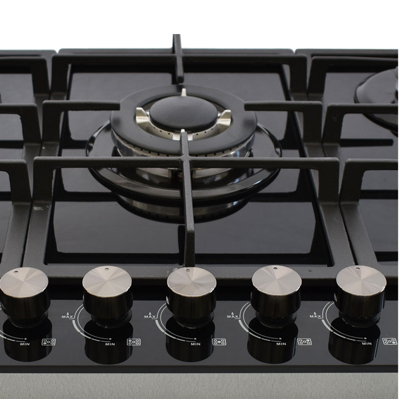 Parrilla de 5 quemadores SUPRA 5Q-PG-76 parrilla de gas empotrable en 76 cm con cubierta de cristal templado color negro