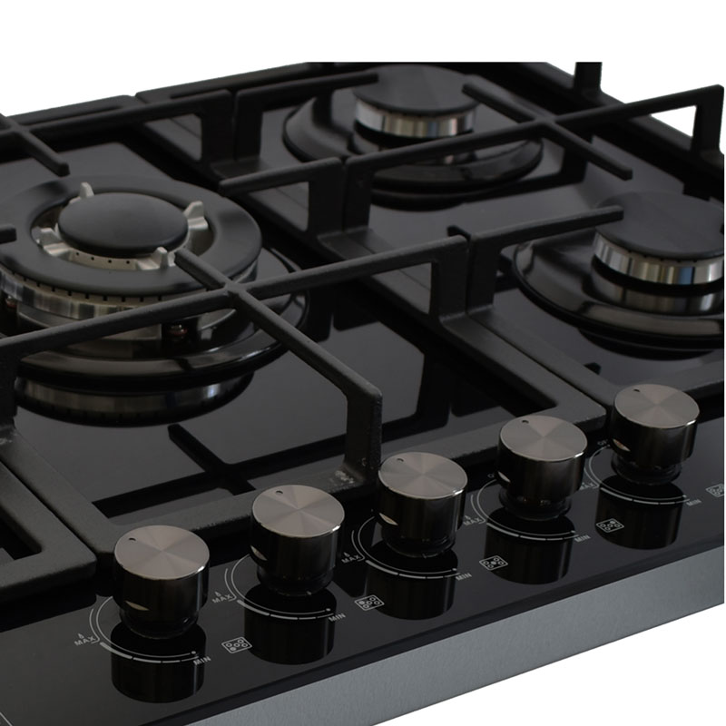 Parrilla de 5 quemadores SUPRA 5Q-PG-76 parrilla de gas empotrable en 76 cm con cubierta de cristal templado color negro