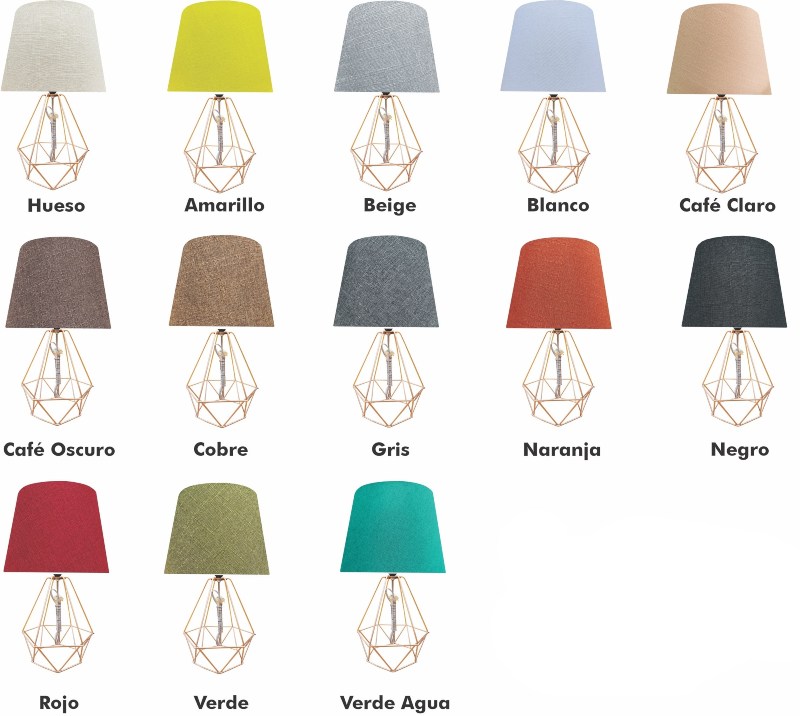 Lampara de buro diamante cobre p/cónica lino rojo