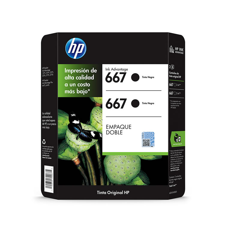 Empaque Con 2 Cartuchos De Tinta 667 HP 6ZB15BL - Negro CST
