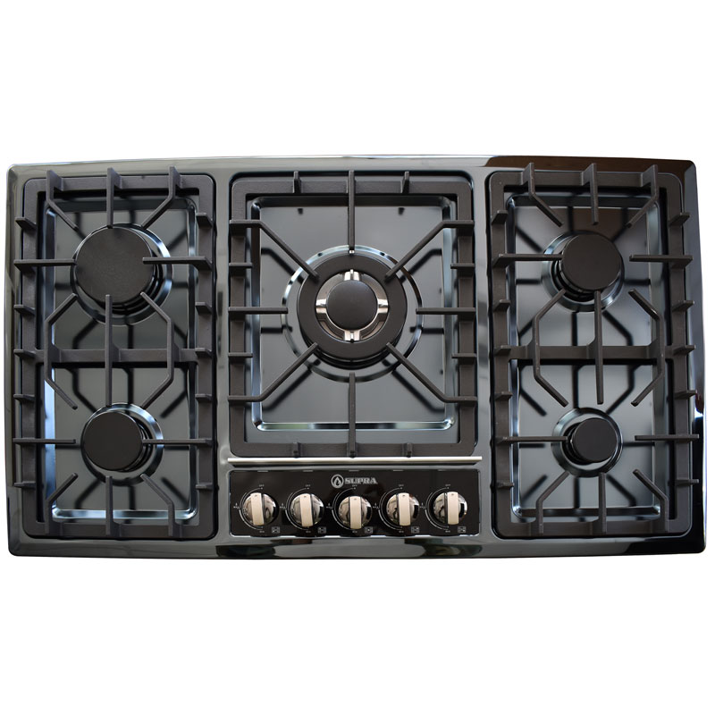 Parrilla de gas empotrable de 5 quemadores SUPRA 5Q-EB-87 con cubierta de acero inoxidable color negro