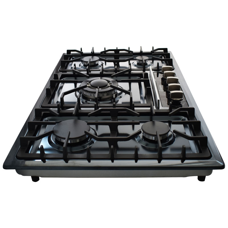 Parrilla de gas empotrable de 5 quemadores SUPRA 5Q-EB-87 con cubierta de acero inoxidable color negro