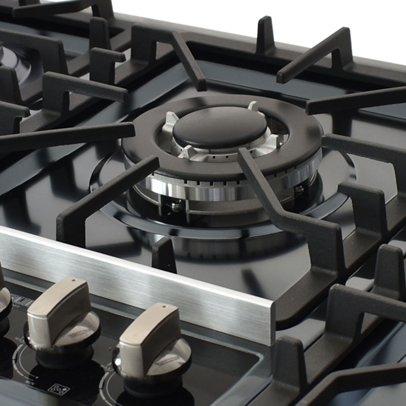 Parrilla de gas empotrable de 5 quemadores SUPRA 5Q-EB-87 con cubierta de acero inoxidable color negro