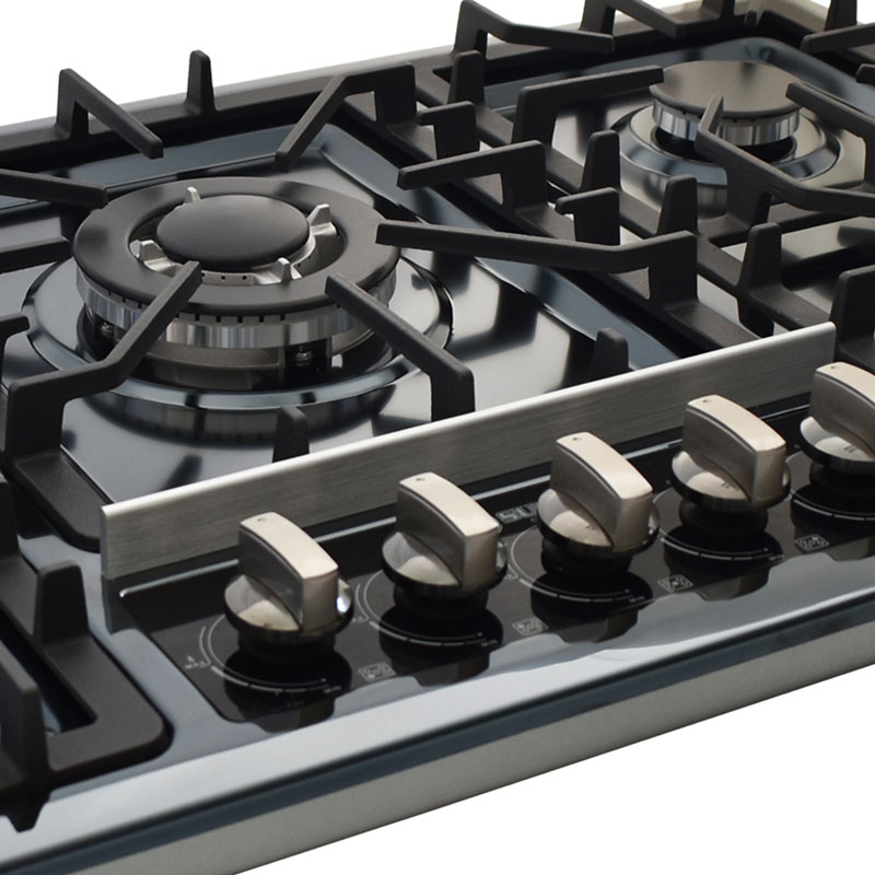 Parrilla de gas empotrable de 5 quemadores SUPRA 5Q-EB-87 con cubierta de acero inoxidable color negro