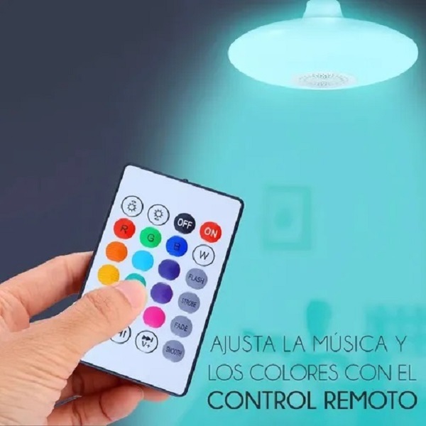 Bombilla LED Inteligente y Bobina Bluethooth, 10W RGB Foco LED con Control Remoto, E27, 24 RGB Colores, Luz Ambiente Regulable para Hogar, Bar, Fiesta.