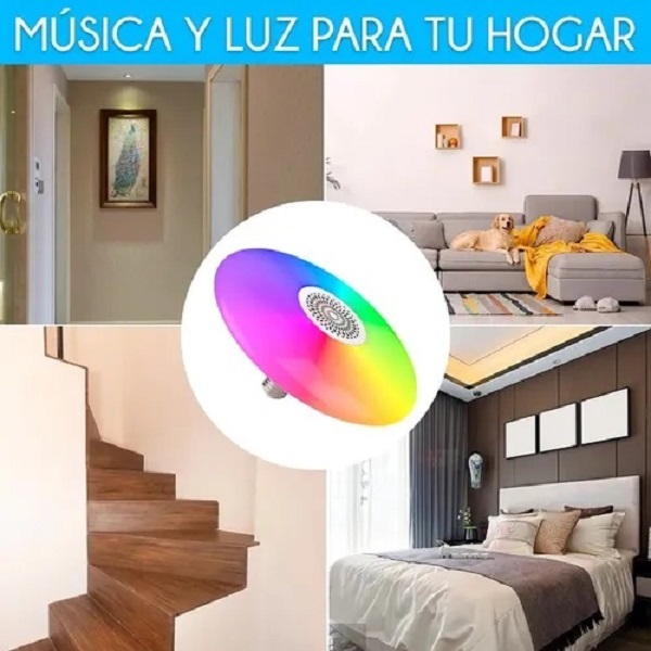 Bombilla LED Inteligente y Bobina Bluethooth, 10W RGB Foco LED con Control Remoto, E27, 24 RGB Colores, Luz Ambiente Regulable para Hogar, Bar, Fiesta.