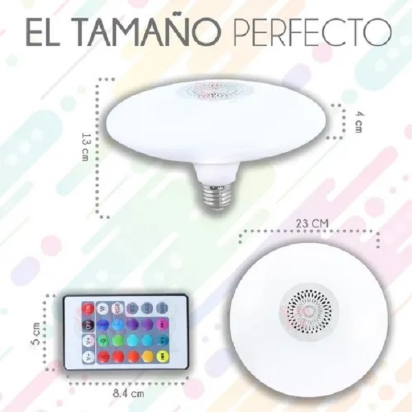 Bombilla LED Inteligente y Bobina Bluethooth, 10W RGB Foco LED con Control Remoto, E27, 24 RGB Colores, Luz Ambiente Regulable para Hogar, Bar, Fiesta.