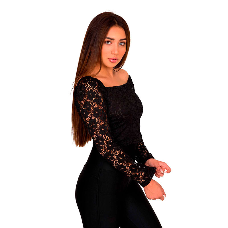 Blusa Top Juvenil Mujer Encaje Manga Larga V-9411