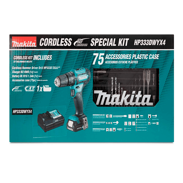 Kit Taladro Percutor Inalámbrico 12v HP333DWYX4 Makita