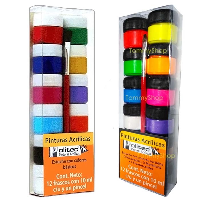 Set Pintura Acrilica 12 Clasicos + 12 Especiales politec.