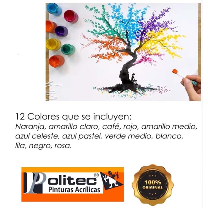 Set Pintura Acrilica 12 Clasicos + 12 Especiales politec.