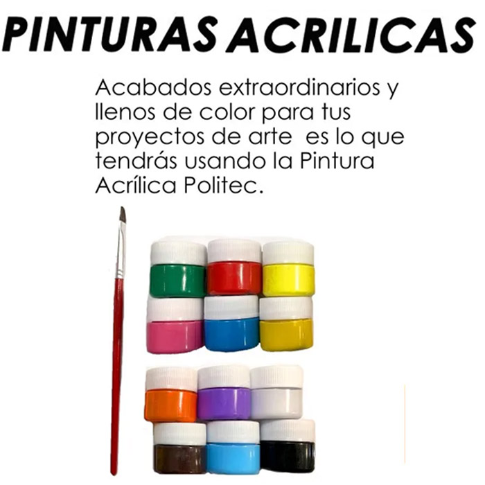Set Pintura Acrilica 12 Clasicos + 12 Especiales politec.