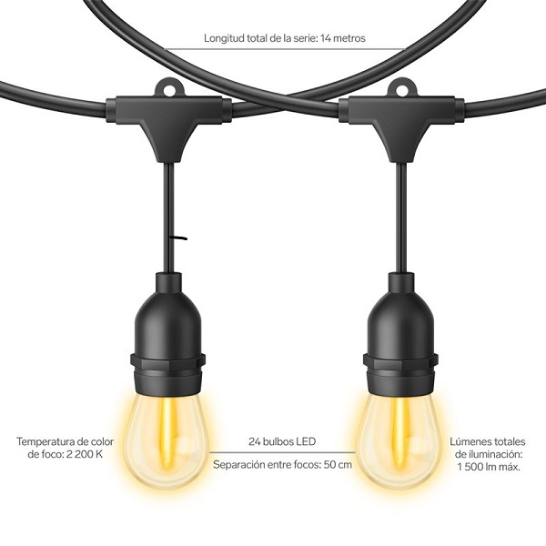 Serie LED vintage de 24 focos para exterior