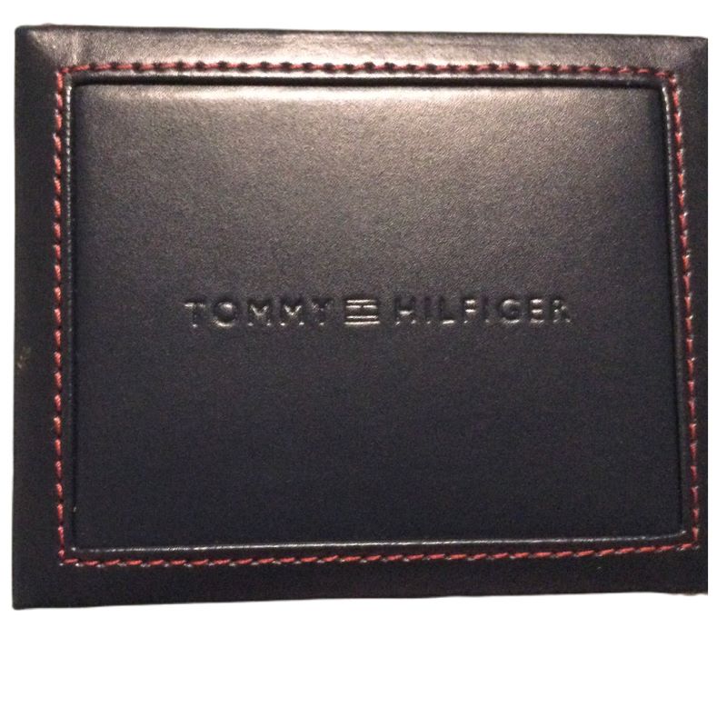 Tommy Hilfiger Cartera Elegante  De Piel Para Hombre Negra Con Detalle de Logo De Acero