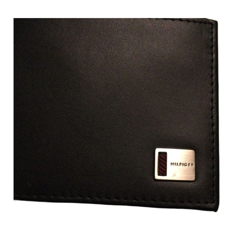 Tommy Hilfiger Cartera Elegante  De Piel Para Hombre Negra Con Detalle de Logo De Acero
