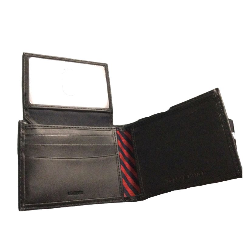 Tommy Hilfiger Cartera Elegante  De Piel Para Hombre Negra Con Detalle de Logo De Acero