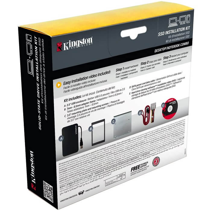 Kit Instalacion SSD Kingston 2.5 A 3.5 Y Enclosure SNA-B.