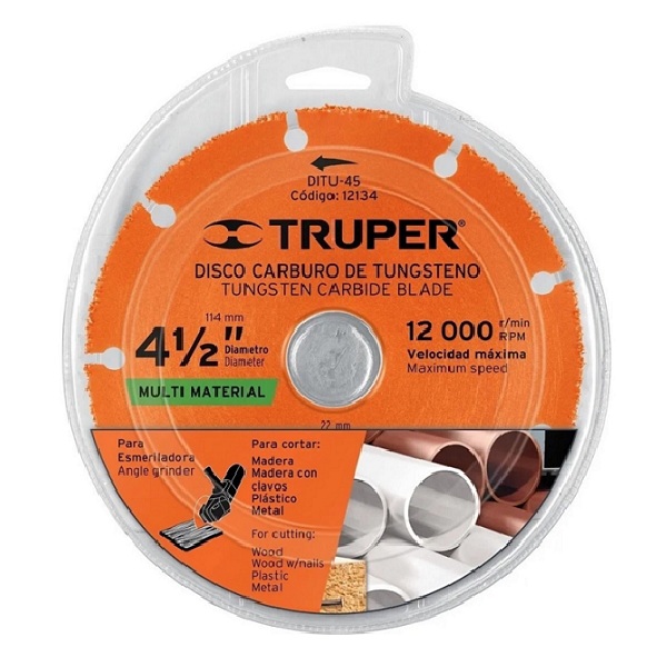 DISSCO PARA CORTAR MADERA CON ESMERILADORA ANGULAR DE 4 1/2 TRUPER 