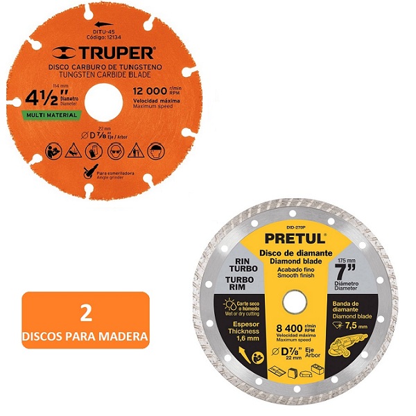 DISCOS PARA CORTAR MADERA AZULEJO CONCRETO 2 DISCOS DE 4-1/2" 