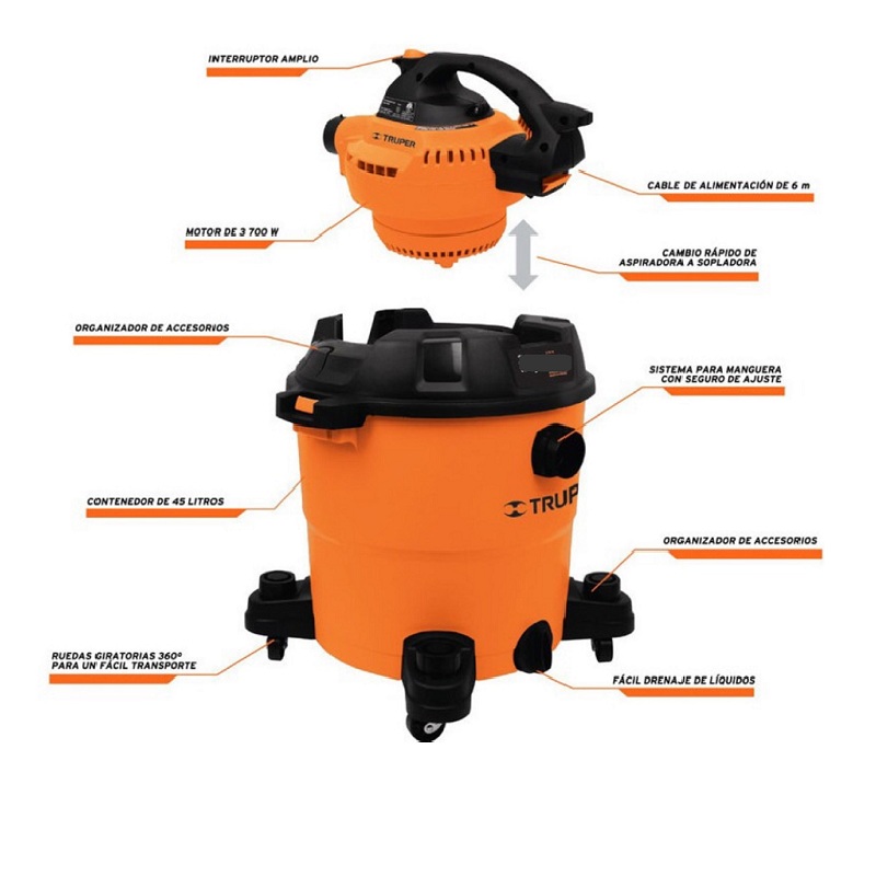 Aspiradora Plástica para auto 3 Galon Líquidos Y Sólidos 12091 Truper Autolavados -limpieza 