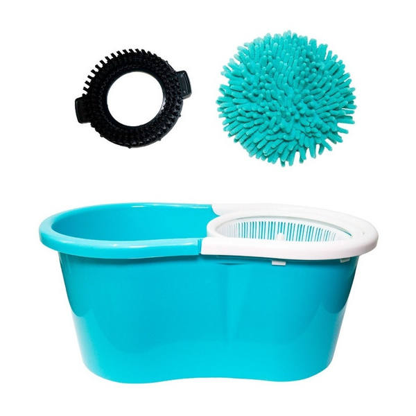 Cubeta Magic Mop con Cepillo, Mopa para Vidrio - 4 Mopas de Repuesto y Sujetador de Pared (Azul)