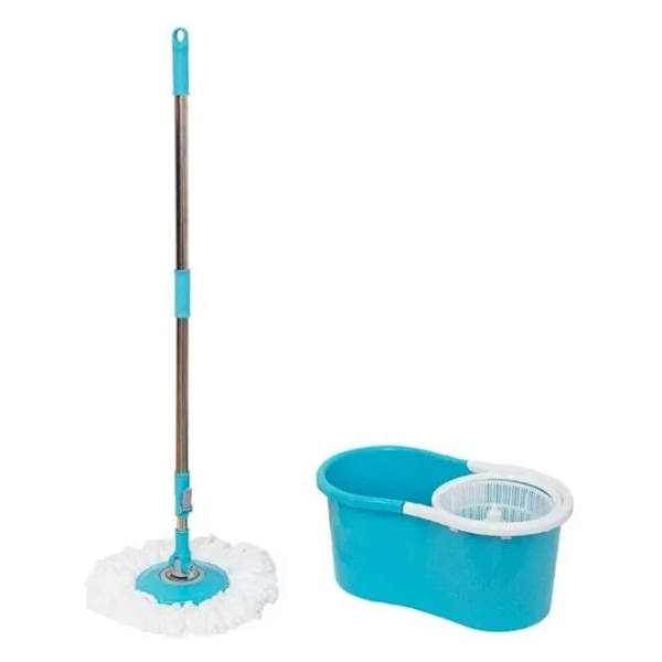 Cubeta Magic Mop con Cepillo, Mopa para Vidrio - 4 Mopas de Repuesto y Sujetador de Pared (Azul)