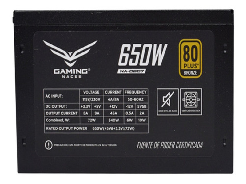 Naceb Fuente De Poder 650w Certificada 80 + Bronze Nueva