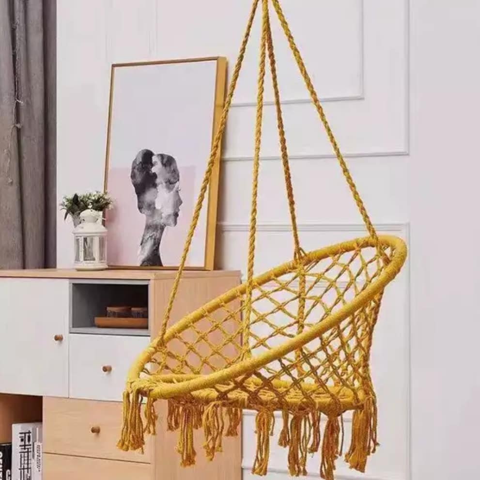 Silla Hamaca Columpio Circular de Algodón Con Macramé Artesanal.